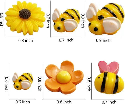 Vista 2 de JKanruh Juego de 100 piezas de pequeñas flores de abejas, diminutos adornos de flores de abejorro de resina para adornos, manualidades temáticas