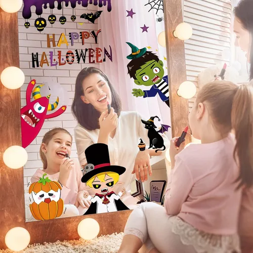 Vista 5 de Larcenciel Decoraciones de Halloween – 170 calcomanías para ventana y vidrio – Calcomanías espeluznantes para puerta de murciélago, araña, zombi
