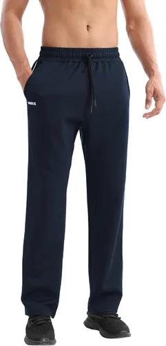 Vista 4 de BROKIG Gerade - Pantalones deportivos para hombre, pantalones deportivos de entrenamiento con cintura elástica, parte inferior abierta, pantalones