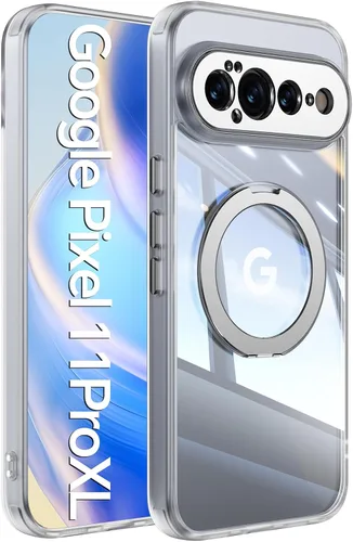 Vista 55 de 【Soporte magnético giratorio de 360°】 Funda para Google Pixel 9 【Compatible con MagSafe y Pixelsnap】 Funda con soporte de anillo 【Cristal Negro