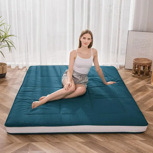Vista 13 de MAXYOYO Colchón de suelo tipo futón japonés, cubrecolchón extra grueso para cama individual, enrollable, plegable, esterilla única, patrón de Negro