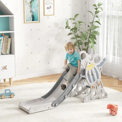 Vista 2 de Qaba Tobogán de interior para niños pequeños de 1.5 a 3 años, tobogán pequeño, juego de juguetes espaciales para niñas y niños, color gris