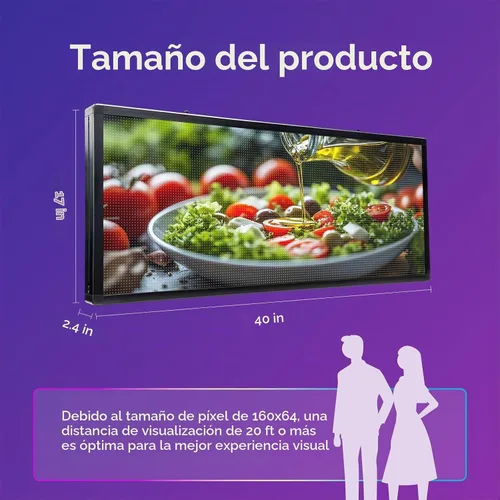 Vista 2 de Letrero LED programable P6 de 40 x 17 pulgadas, tablero de mensajes de desplazamiento WiFi a todo color, 160 x 64 píxeles, pantallas de señalización