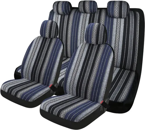Vista 16 de Baja Saddle Blanket - Fundas de asiento de automóvil, 4 piezas delanteras, transpirables y lavables, tejido a rayas, funda de asiento universal