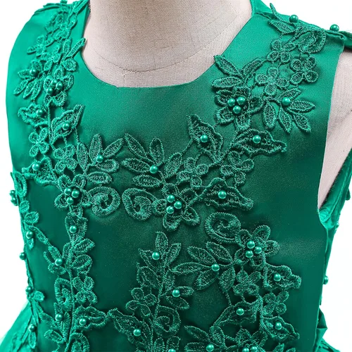Vista 5 de Weileenice Vestido de dama de honor de encaje para niñas grandes, vestido de baile de boda, vestido de princesa para niños pequeños