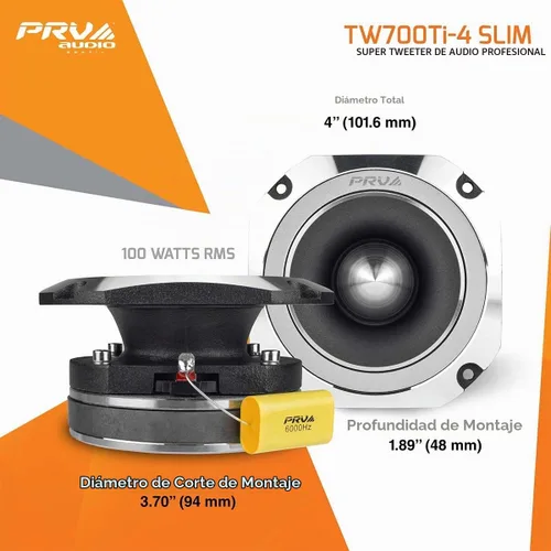 Vista 4 de PRV AUDIO Par de tweeter de bala de titanio de 4 pulgadas TW700Ti-4 perfil delgado, 200 vatios de potencia de programa, 4 ohmios, 100 vatios RMS