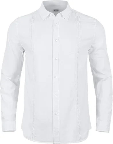 Vista 2 de JEKAOYI Camisas de lino con botones para hombre, estilo casual, manga larga, ajuste regular, de algodón, con bolsillo