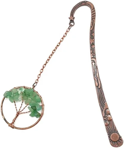 Vista 9 de Marcapáginas de metal con diseño de árbol de la vida, 7 chakras, ágata roja, piedras caídas, marcapáginas