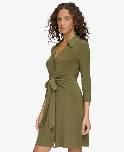 Vista 4 de Tommy Hilfiger Vestido midi ajustado de jersey y cuello acampanado para mujer