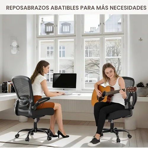 Vista 7 de Silla de oficina ergonómica con lumbar ajustable, reposabrazos abatible Marco negro