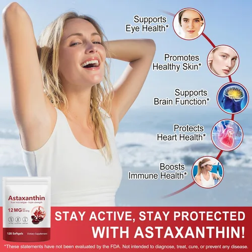 Vista 5 de WHLH & WELL-BEING Premium 12mg Astaxanthin Softgels 120 Count Antioxidant Supplement from Natural Microalgae Non-GMO, Gluten Free