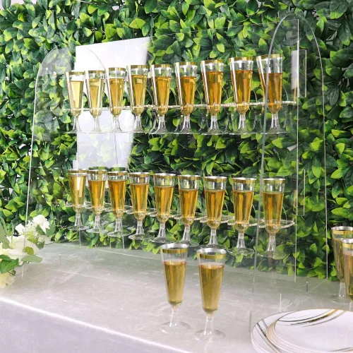 Vista 11 de Tableclothsfactory Estante para copas de vino de 2 niveles con acabado de espejo negro, soporte de espuma para 18 flautas de champán, 25 pulgadas