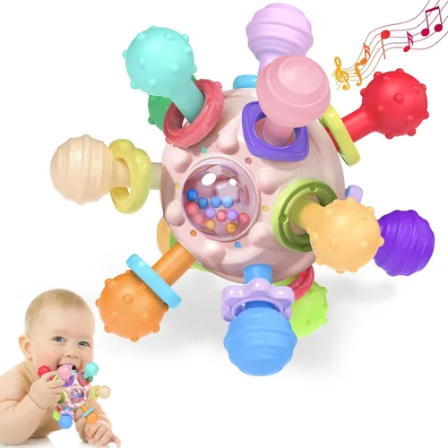 Vista 10 de Juguetes de Dentición para Bebés Mordedores para Bebés de 0-6 Meses Juguetes para Bebés Niñas Regalos para 0 3 6 9 12 Meses, Sonajeros para Recién