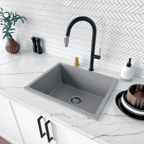 Vista 2 de Stylish S-822L - Fregadero de cocina de granito compuesto de 22 x 17.5 pulgadas, cuenco individual debajo del montaje y caída, 8.25 pulgadas