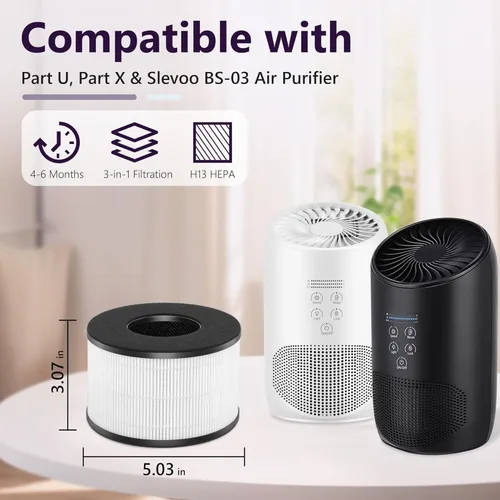 Vista 2 de SAKEGDY Reemplazo del filtro HEPA BS-03, compatible con purificador de aire PARTU BS-03 y purificador de filtro de aire Slevoo BS-03, filtración 3