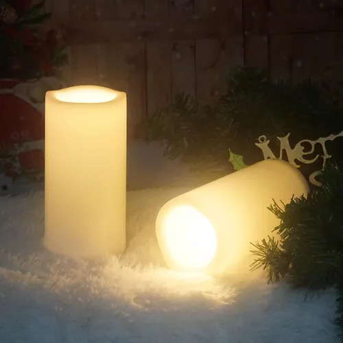 Vista 2 de Velas grandes sin llama para exteriores con temporizador de 4 x 8 pulgadas Blanco