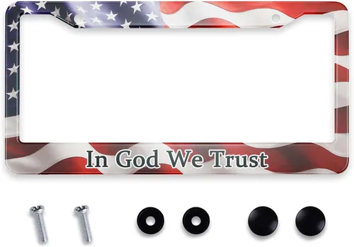 Vista 22 de Smooffly Marco de placa de matrícula con bandera de Estados Unidos pintada en madera vieja para accesorios decorativos de coche, resistente al