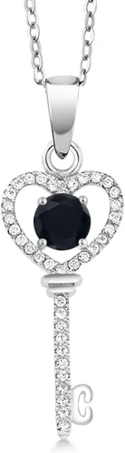 Vista 16 de Gem Stone King Collar con dije de llave de corazón para mujer, plata de ley 925, piedra natal de piedras preciosas, redondo de 0.197 in, con cadena