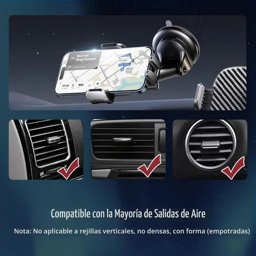 Vista 2 de Soporte 3 en 1 para teléfono de automóvil, potente soporte de teléfono de succión para salpicadero de automóvil, parabrisas de ventilación de aire
