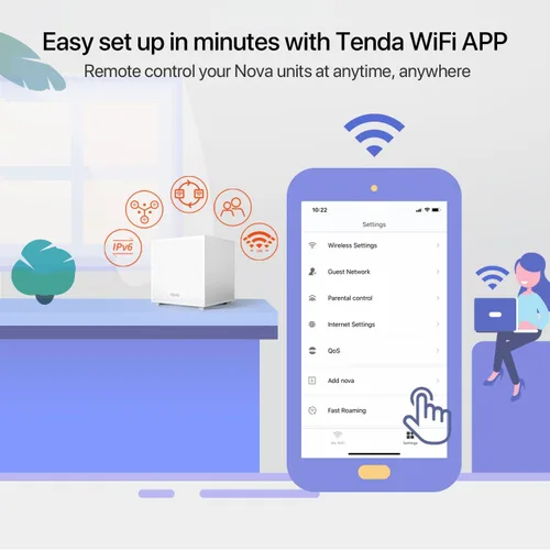Vista 6 de Tenda Nova Mesh WiFi System MW12 - Cubre hasta 4000 pies cuadrados - Sistema de malla WiFi AC2100 de tres bandas para todo el hogar - Enrutador