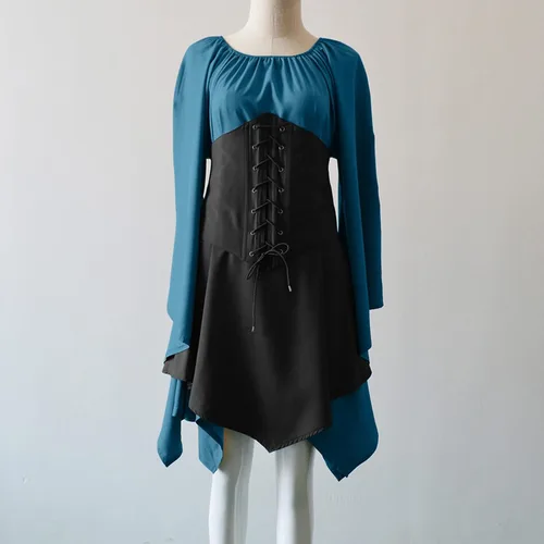 Vista 3 de Black Gothic Dress for Women, Womens Gothic Dress Medieval Costumes Pirate Corset Dress Traditional Irish Dress