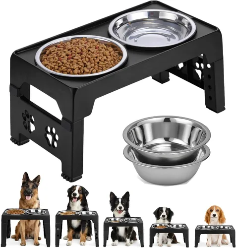 Vista 10 de LALOBLUE Cuencos elevados para perros, cuencos elevados de alimentación lenta para perros con tazón de agua antiderrames, el soporte para cuenco