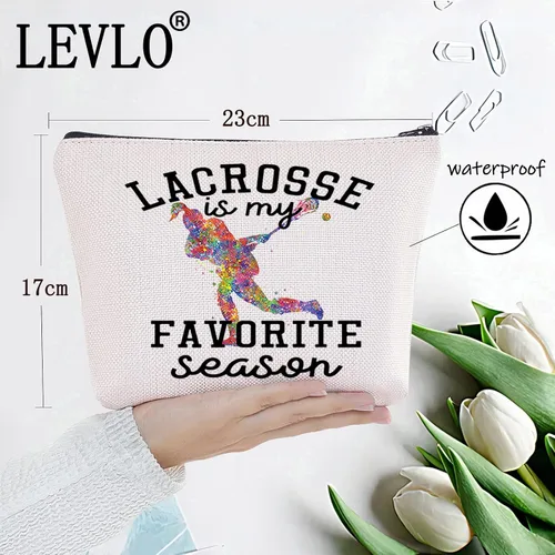 Vista 2 de LEVLO Lacrosse Girl Cosmético Maquillaje Bolsa Regalo Para Lacrosse Jugador Lacrosse Es Mi Temporada Favorita Maquillaje Cremallera Bolsa Bolsa Para