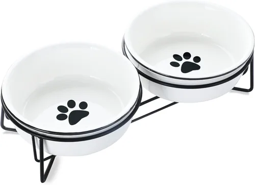 Vista 9 de GDCZ Ceramics - Cuencos elevados para gatos con soporte de metal Heighten, 15 onzas (negro)