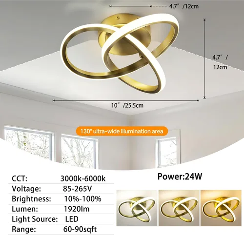 Vista 4 de Lámpara de techo moderna de 10 pulgadas, lámpara de techo regulable LED de 24 W con control remoto, temperatura de color ajustable de 3000 a 6000 K