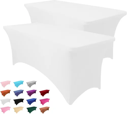 Vista 10 de Heochy - 2 piezas de mantel de 4 pies para mesa rectangular - Mantel rectangular elástico de spandex negro para cumpleaños, cóctel, boda, fiesta