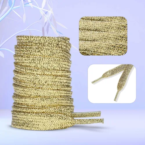Vista 6 de MOTZU 2 pares de cordones planos con purpurina de 45 pulgadas para zapatillas de lona atléticas, cordones brillantes para zapatos de niños