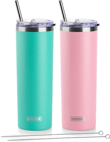 Vista 34 de koodee Vaso Tumbler Delgado de Acero Inoxidable de 20 oz con Aislamiento de Doble Pared, Vaso Tumbler Delgado para Agua para Café, Té (Azul Bebé)