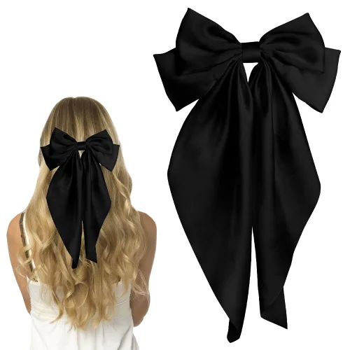 Vista 16 de Pufandor - Lazo para el cabello de satén sedoso para mujeres, lazos rojos para niñas, pasadores de lazo, cola larga con clips, lazos grandes