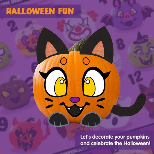 Vista 5 de Klever Kits Kit de decoración de calabaza para manualidades de Halloween, suministros de fiesta de actividades artísticas, recuerdos de fiesta