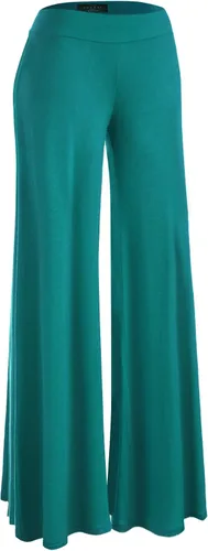 Vista 114 de Made By Johnny Pantalones palazzo elásticos de pierna ancha para mujer, lisos, casuales, cómodos
