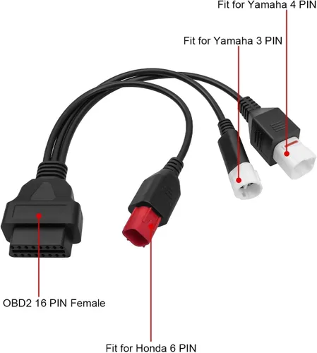 Vista 2 de Adaptador de diagnóstico OBD2 3 en 1 compatible con Yamaha Euro5 motocicleta Honda CRF KTM Moto Guz-zi Piag-gio Vespa, cable adaptador OBD2, cable
