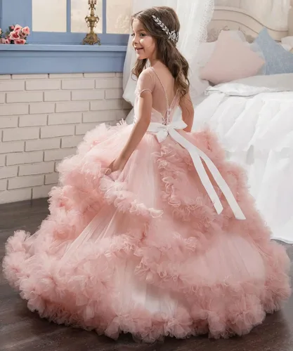 Vista 2 de Impresionantes vestidos de tul con espalda en V para niñas de 2 a 12 años