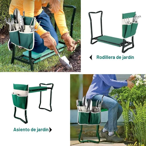 Vista 4 de BESTHLS Rodillero y asiento de jardín, taburete plegable resistente con almohadilla gruesa, bolsa de herramientas, capacidad de 330 libras, soporte