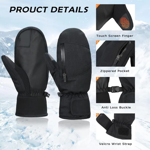 Vista 2 de Century Star Guantes de esquí para hombres y mujeres, guantes de snowboard para pantalla táctil, guantes de nieve impermeables para motos de nieve