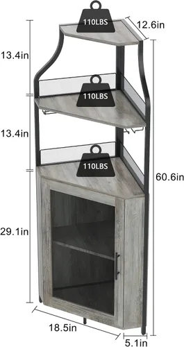 Vista 2 de GAOMON Armario esquinero para bar de vinos con estante desmontable para vinos, armario de bar con soporte para vidrio, aparador pequeño y gabinete