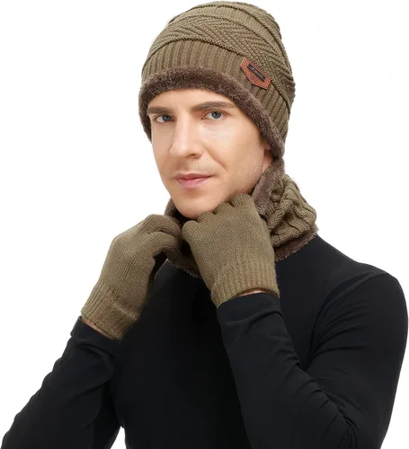 Vista 2 de Zando Beanie Hats - Juego de calentador de cuello de forro polar grueso con forro polar para pantalla táctil, sombreros de invierno para hombres
