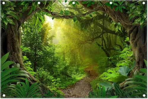 Vista 9 de Telón de fondo de fotografía de bosque de selva tropical de 7 x 5 pies, paisaje natural, safari, decoración de fiesta para niños y adultos
