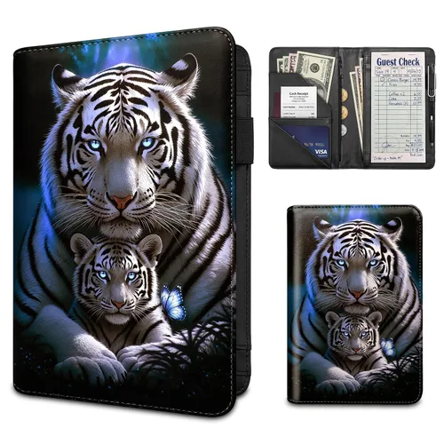 Vista 11 de Server Book for Waitress,Waiter Book with Zipper Pocket,PU Leather Waitstaff Organizer Wallet with 7 Pockets,Guest Check & Money Holder,Fits Server
