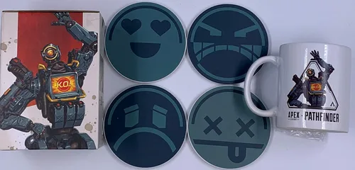 Vista 9 de Surreal APEX legends Pathfinder - Juego de tazas de café de 11 onzas y juego de 4 posavasos