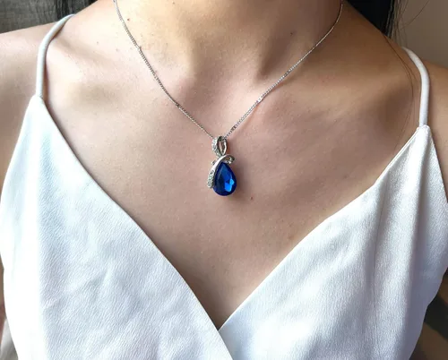 Vista 2 de Juego de 4 piezas de joyería con colgante de piedra de lágrima de cristal de piedra de lágrima para mujeres, damas, bodas, fiestas de cumpleaños