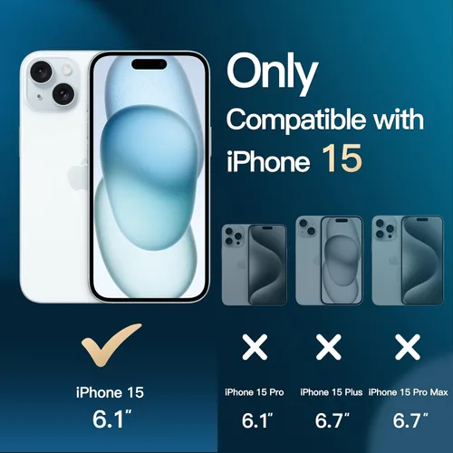 Vista 2 de JETech Funda 5 en 1 para iPhone 15 de 6.1 pulgadas con 2 protectores de pantalla de vidrio templado y protector de lente de cámara, no se pone
