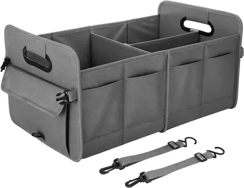 Vista 27 de titiyiof Organizador de maletero para SUV y sedán, organizadores y almacenamiento de automóvil, correas plegables y ajustables, organización Beige
