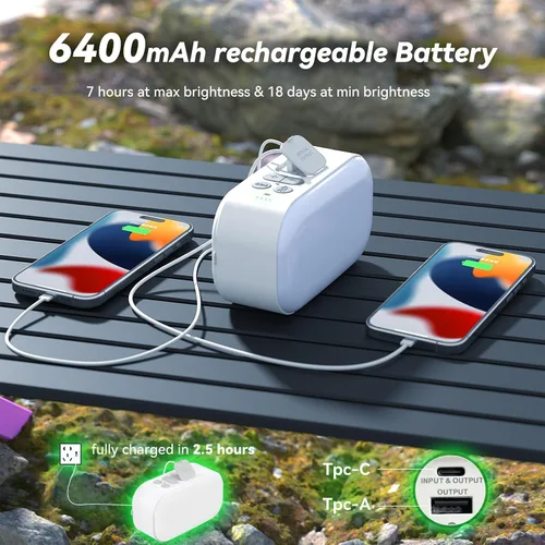Vista 6 de Linterna de camping, linterna LED recargable de 6400mAh, con 4 modos de luz, luz de tienda de campaña de 1000 lm y lámpara de manivela