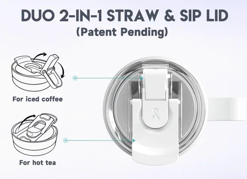 Vista 5 de Meoky Vaso de viaje de acero inoxidable de 40 onzas con asa, taza de viaje de acero inoxidable con tapa para sorber 2 en 1, taza de café aislada al