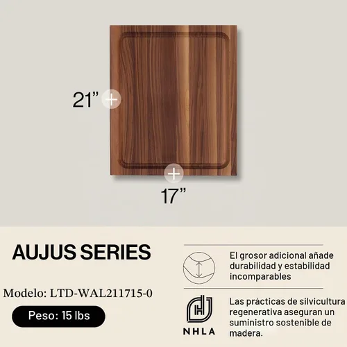 Vista 2 de John Boos BBQ Series Tabla de cortar rectangular de madera de nogal de 17 x 21 pulgadas - 1.5 pulgadas de grosor, bloque de carnicero reversible